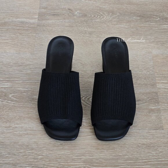 Quince Italian Leather & Eco Knit Heeled Mule Black Size 8 New Without Box - Picture 9 of 14